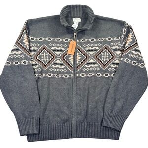 Stetson Cardigan Jacket Men 2XL Gray Aztec Print Wool Blend Full Zip Sweater NWT